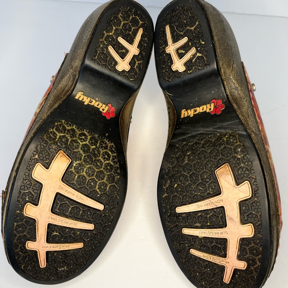 Rocky 4EurSole Floral Patent Leather Work Clogs‎ Mules Shoes Size 39 - Picture 10 of 12